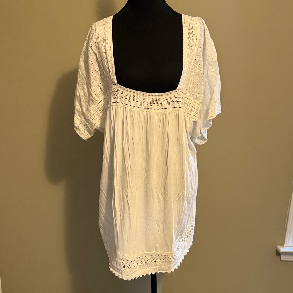 Women’s White Crochet-Trim Square Neck Top